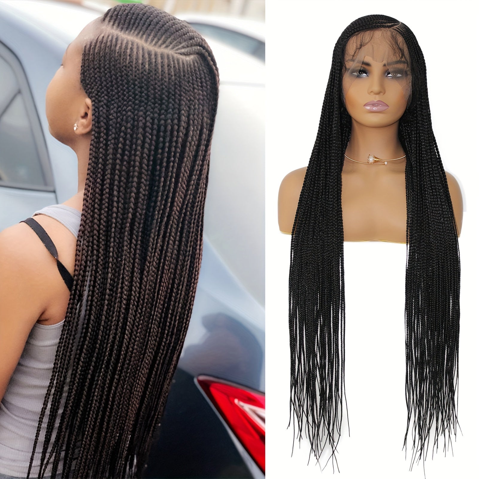 36 Inch Full Lace Front Wig Cornrow Double Lace Braided Wigs For Black Women Twist Box Side Part Braided Lace Wig Faux Locs Braids Wigs Prepluck Synthetic Butterfly Braided Wigs